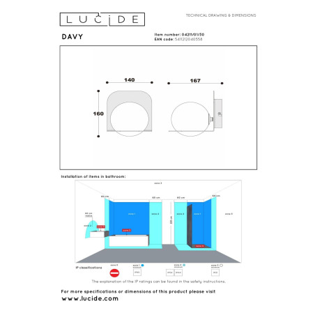 Lucide DAVY - Applique murale Salle de bains - 1xG9 - IP44 - Noir