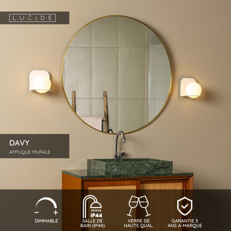 Lucide DAVY - Applique murale Salle de bains - 1xG9 - IP44 - Blanc