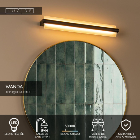 Lucide WANDA - Applique murale Salle de bains - LED - 1x19W 3000K - IP44 - Noir