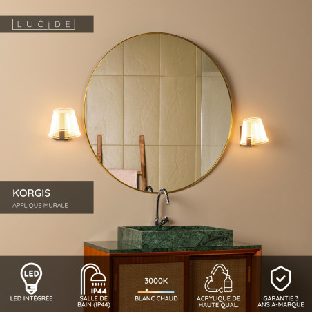 Lucide KORGIS - Applique murale Salle de bains - LED - 1x10W 3000K - IP44 - Transparent