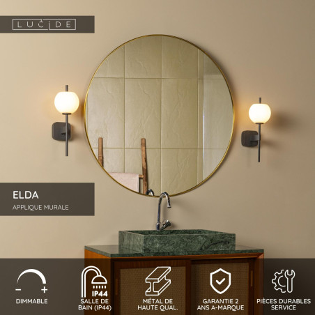 Lucide ELDA - Applique murale Salle de bains - 1xG9 - IP44 - Noir