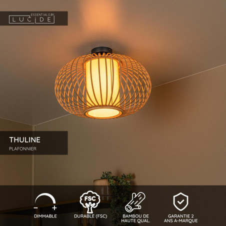 Lucide THULINE - Plafonnier - Ø 45 cm - 1xE27 - Bois clair - Essential