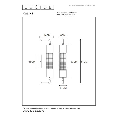Lucide CALIXT - Applique murale - 1xE27 - Noir