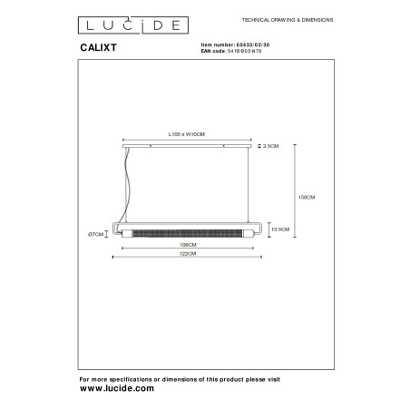 Lucide CALIXT - Suspension - 2xE27 - Noir