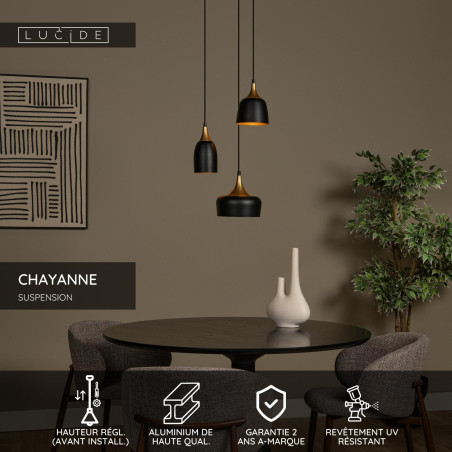Lucide CHAYANNE - Suspension - Ø 30 cm - 3xE14 - Noir