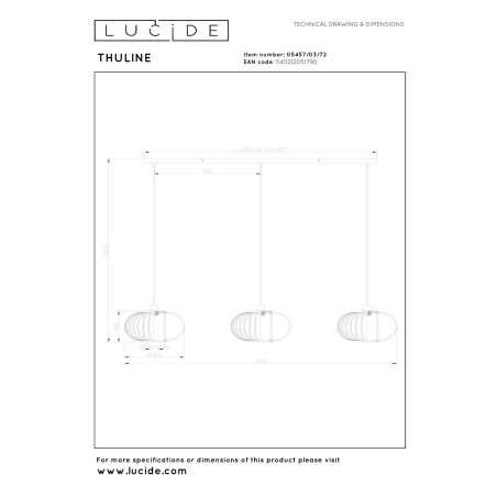 Lucide THULINE - Suspension - 3xE27 - Bois clair - Essential