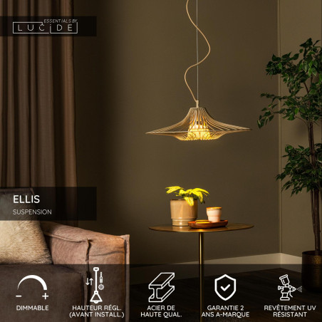 Lucide ELLIS - Suspension - Ø 50 cm - 1xE27 - Taupe - Essential