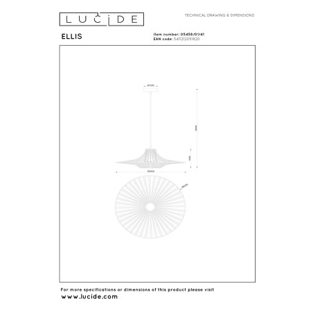 Lucide ELLIS - Suspension - Ø 50 cm - 1xE27 - Taupe - Essential