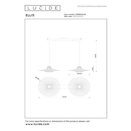 Lucide ELLIS - Suspension - 2xE27 - Taupe - Essential