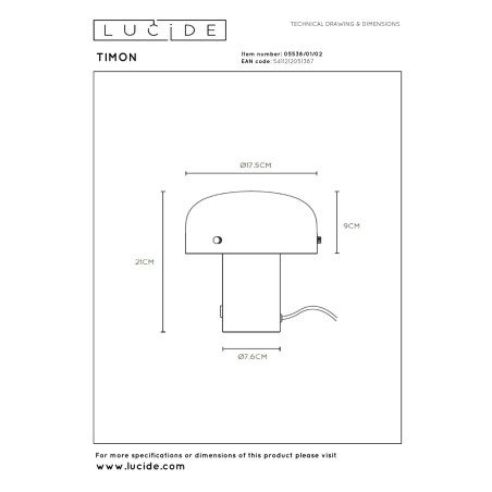 Lucide TIMON - Lampe de table - 1xE14 - Or Mat / Laiton