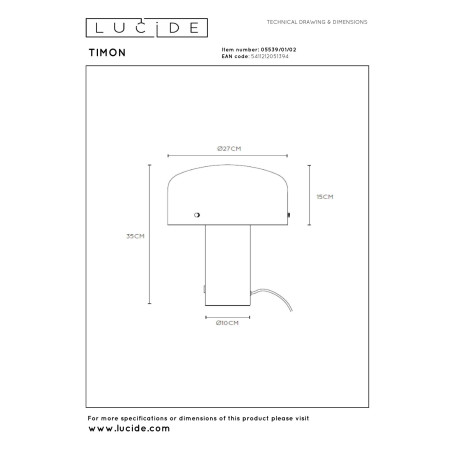 Lucide TIMON - Lampe de table - 1xE27 - Or Mat / Laiton