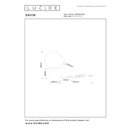 Lucide DAVIN - Lampe de table - 1xE27 - Opalin