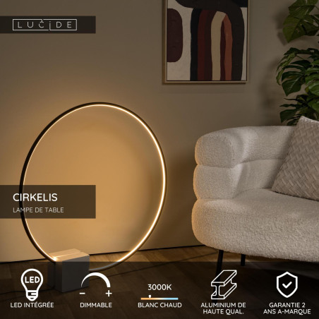 Lucide CIRKELIS - Lampe de table - Ø 83 cm - LED Dim. - 1x24W 3000K - Noir