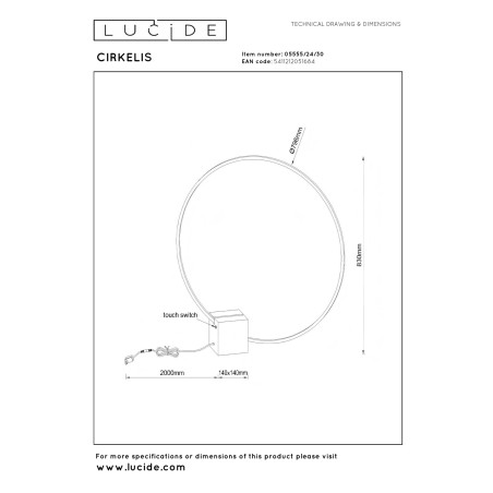 Lucide CIRKELIS - Lampe de table - Ø 83 cm - LED Dim. - 1x24W 3000K - Noir