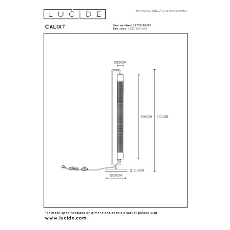Lucide CALIXT - Lampadaire - 2xE27 - Noir