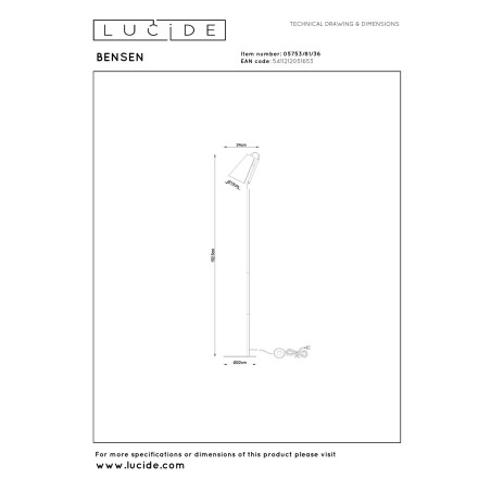 Lucide BENSEN - Lampadaire - 1xE14 - Gris