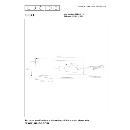 Lucide SEBO - Lampe de chevet / Applique mural - 1xE27 - Blanc