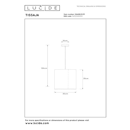 Lucide TISSAJA - Suspension - Ø 30 cm - 1xE27 - Blanc - Essential