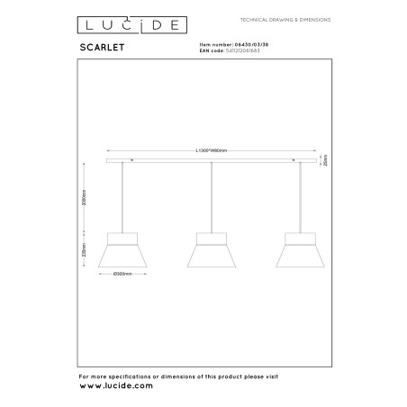 Lucide SCARLET - Suspension - 3xE27 - Crème - Essential