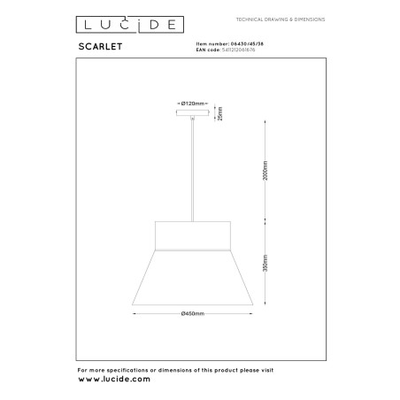 Lucide SCARLET - Suspension - 1xE27 - Crème - Essential