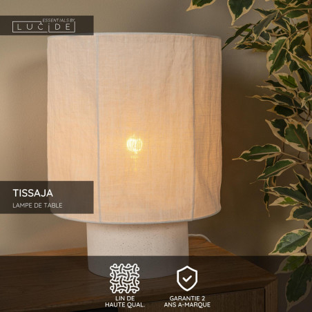 Lucide TISSAJA - Lampe de table - Ø 30 cm - 1xE27 - Blanc - Essential