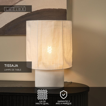 Lucide TISSAJA - Lampe de table - Ø 35 cm - 1xE27 - Blanc - Essential