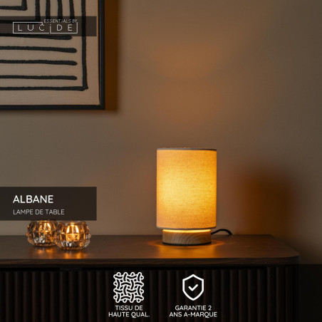 Lucide ALBANE - Lampe de table - Ø 12 cm - 1xE14 - Bois clair - Essential
