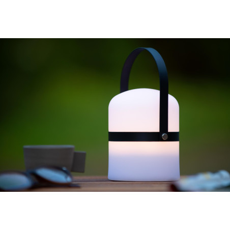 Lucide LITTLE JOE - Lampe de table Rechargeable Intérieur/Extérieur - Batterie/Piles - Ø 10 cm - LED - H 18,5 cm - Noir / Blanc