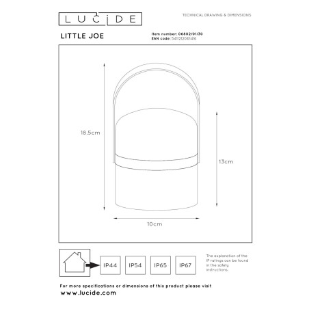 Lucide LITTLE JOE - Lampe de table Rechargeable Intérieur/Extérieur - Batterie/Piles - Ø 10 cm - LED - H 18,5 cm - Noir / Blanc