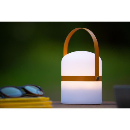 Lucide LITTLE JOE - Lampe de table Rechargeable Intérieur/Extérieur - Batterie/Piles - Ø 10 cm - LED - H 18,5 cm - Brun / Blanc