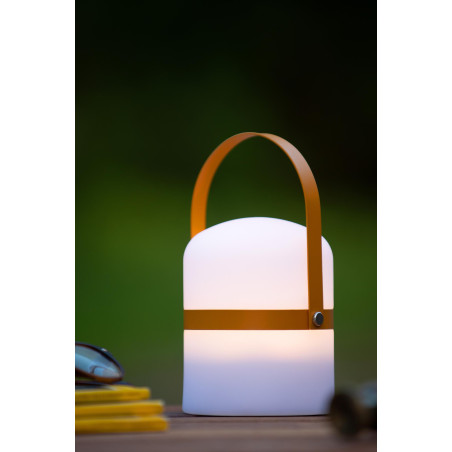 Lucide LITTLE JOE - Lampe de table Rechargeable Intérieur/Extérieur - Batterie/Piles - Ø 10 cm - LED - H 18,5 cm - Brun / Blanc