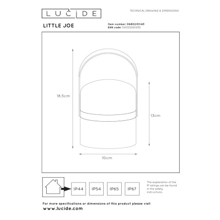 Lucide LITTLE JOE - Lampe de table Rechargeable Intérieur/Extérieur - Batterie/Piles - Ø 10 cm - LED - H 18,5 cm - Brun / Blanc