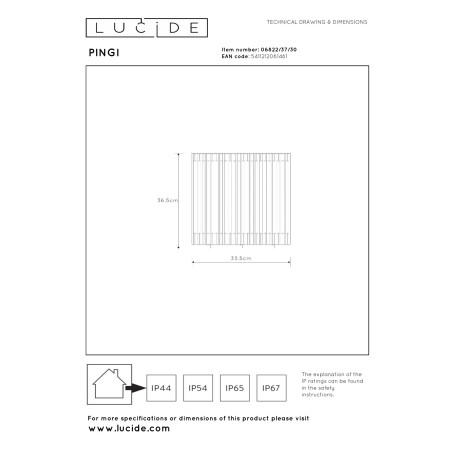 Lucide PINGI - Lampadaire Rechargeable Intérieur/Extérieur - Batterie/Piles - Ø 33,5 cm - LED 3 - H 36,5 cm - Noir