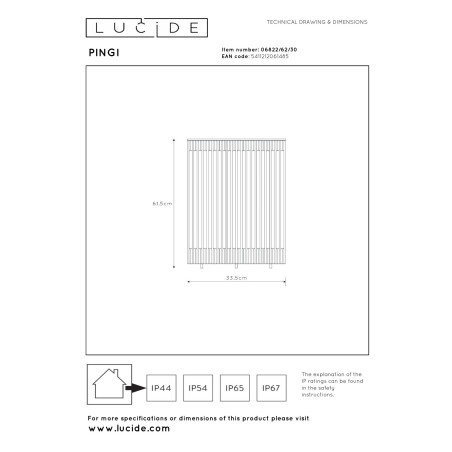 Lucide PINGI - Lampadaire Rechargeable Intérieur/Extérieur - Batterie/Piles - Ø 33,5 cm - LED 3 - H 61,5 cm - Noir