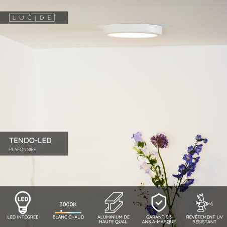 Lucide TENDO-LED - Plafonnier - Ø 22 cm - LED - 1x18W 3000K - Blanc