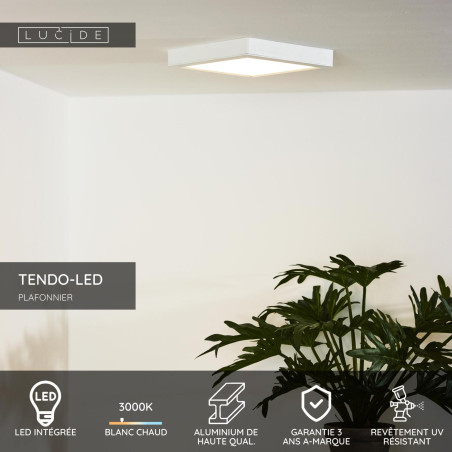 Lucide TENDO-LED - Plafonnier - LED - 1x18W 3000K - Blanc