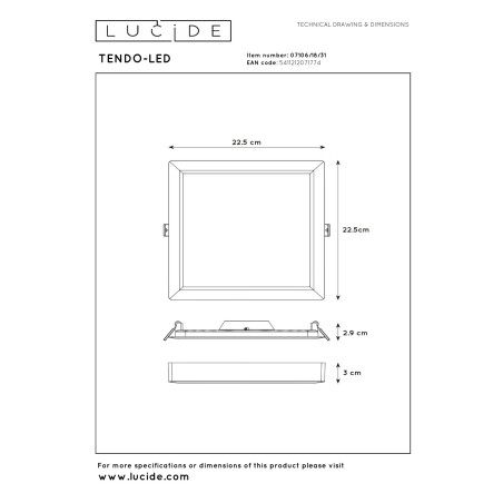 Lucide TENDO-LED - Plafonnier - LED - 1x18W 3000K - Blanc