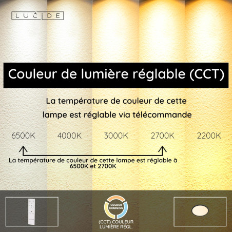 Lucide CASTOR - Plafonnier - Ø 32 cm - LED Dim. - CCT - 1x20W 2700K/6500K - Rvb - Opalin