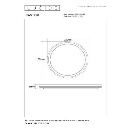 Lucide CASTOR - Plafonnier - Ø 32 cm - LED Dim. - CCT - 1x20W 2700K/6500K - Rvb - Opalin