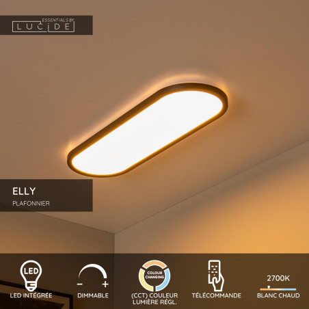 Lucide ELLY - Plafonnier - LED Dim. - CCT - 1x24W 2700K/4000K - Opalin - Essential