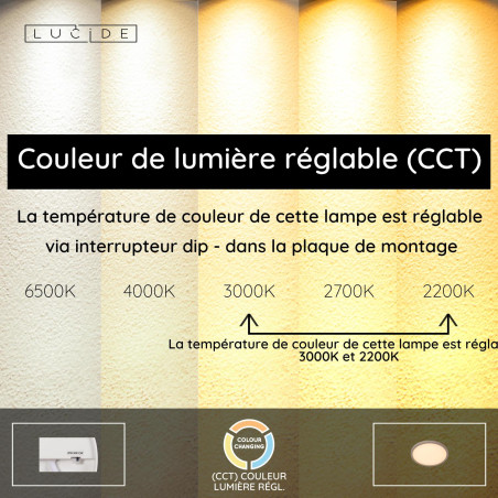 Lucide RINUS - Plafonnier Salle de bains - Ø 30 cm - LED - CCT - 1x18W 2200K/3000K - IP44 - Opalin - Essential