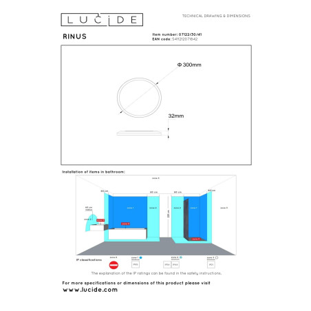 Lucide RINUS - Plafonnier Salle de bains - Ø 30 cm - LED - CCT - 1x18W 2200K/3000K - IP44 - Opalin - Essential