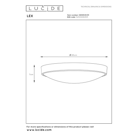 Lucide LEX - Plafonnier - Ø 25 cm - 1xE27 - Blanc