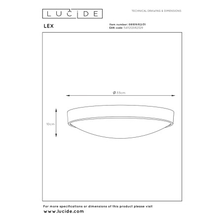 Lucide LEX - Plafonnier - Ø 33 cm - 2xE27 - Blanc