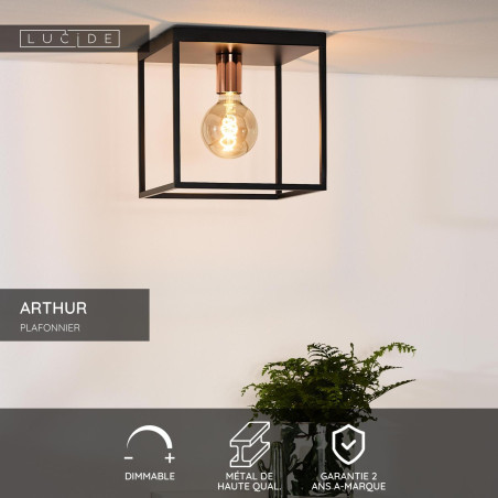 Lucide ARTHUR - Plafonnier - 1xE27 - Noir