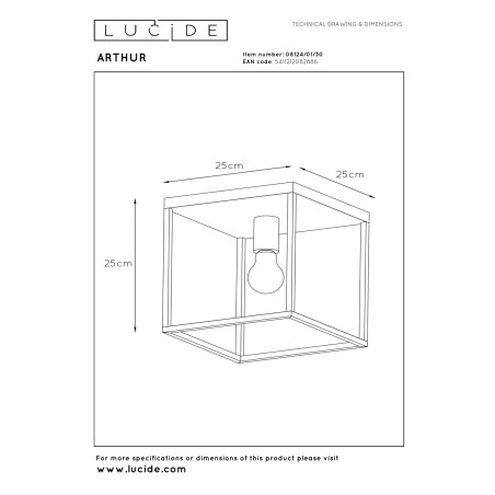 Lucide ARTHUR - Plafonnier - 1xE27 - Noir