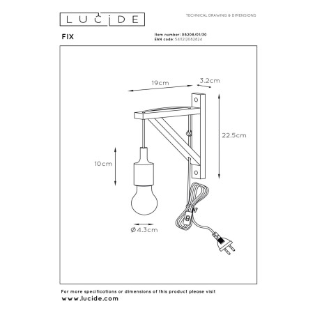 Lucide FIX - Applique murale - 1xE27 - Noir