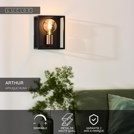 Lucide ARTHUR - Applique murale - 1xE27 - Noir