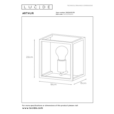 Lucide ARTHUR - Applique murale - 1xE27 - Noir