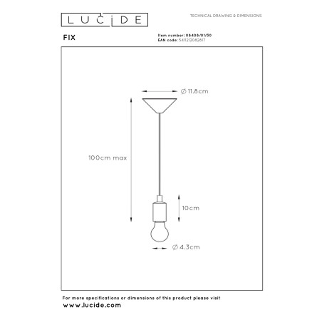 Lucide FIX - Suspension - Ø 10 cm - 1xE27 - Noir